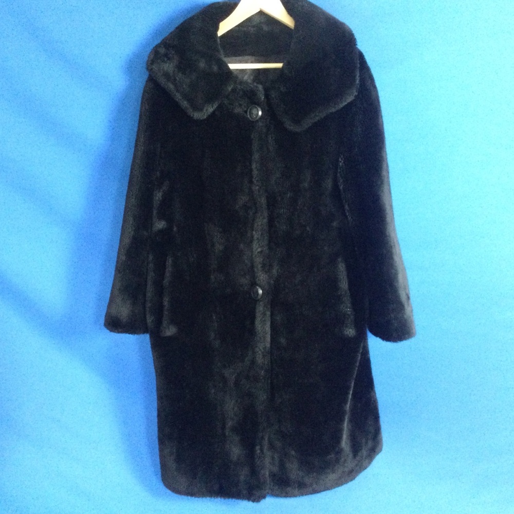 Vintage Faux Fur Coat Union Made XL Black Lined